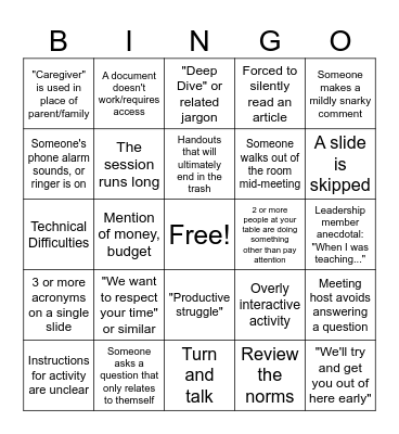 PD Day Bingo Card