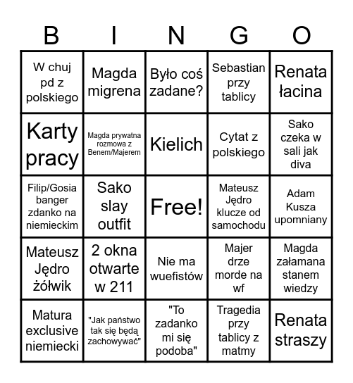 Piątek Bingo Card