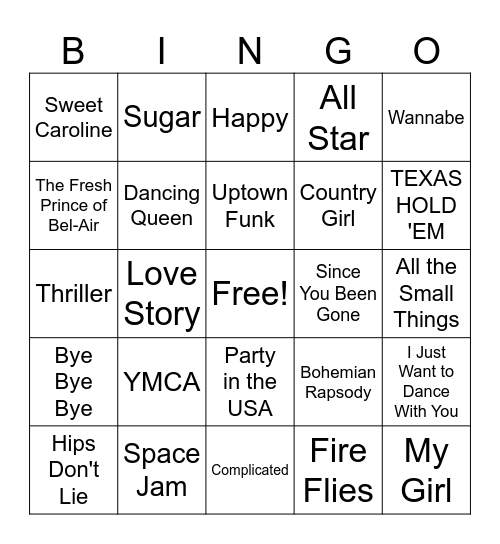 Music Bingo Card