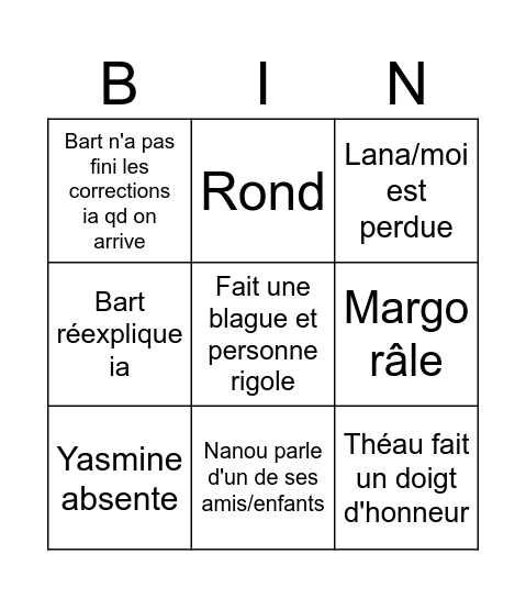 Mercredi Bingo Card