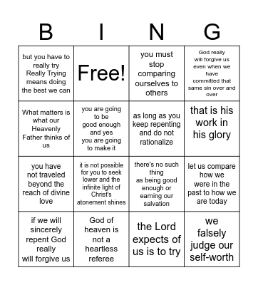 Am I Good Enough? Bingo Card