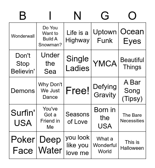 MUSIC BINGO Card