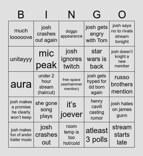 SHE GONE Bingo Card