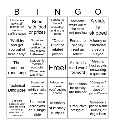 PD Day Bingo Card