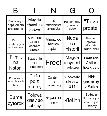 Wtorek Bingo Card