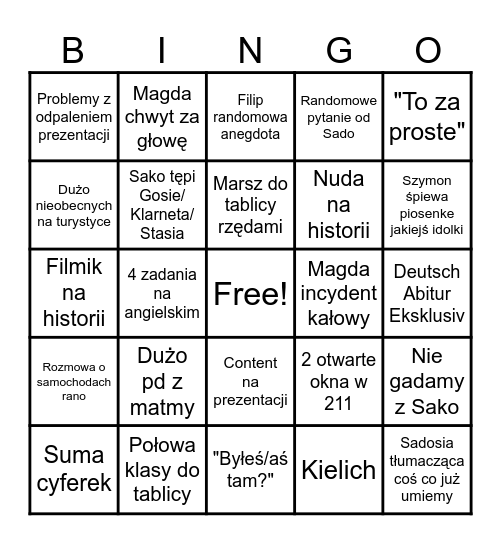 Wtorek Bingo Card