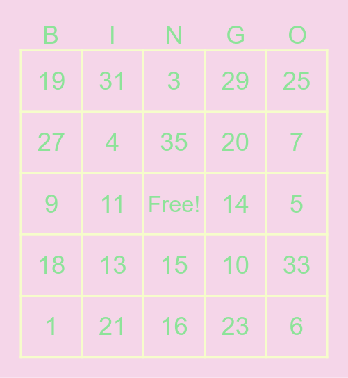 SPRING FLING Bingo Card