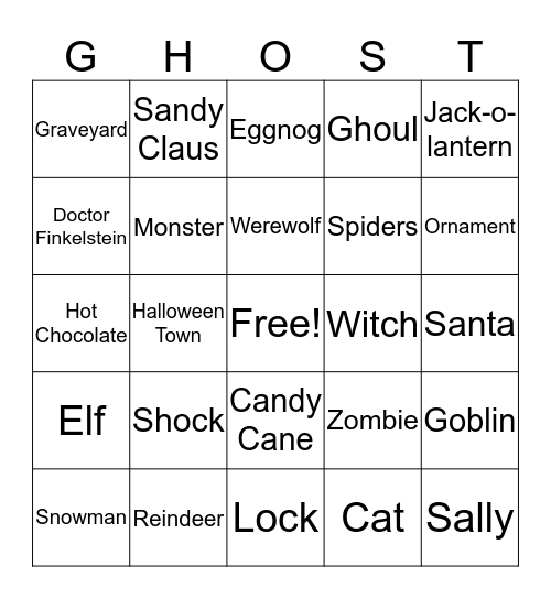 Nightmare Before Christmas Bingo Card