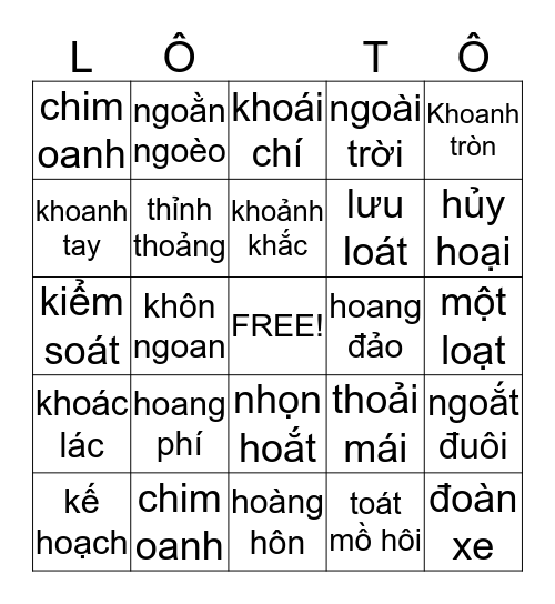Bingo LỚP 6_Bài Học 5-6 Bingo Card