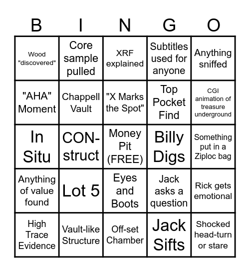 Curse of Oak Island Bingo Card