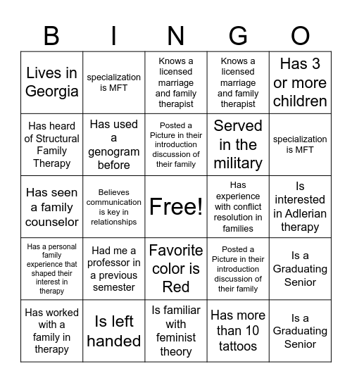 ECG 530 Introduction Bingo Card