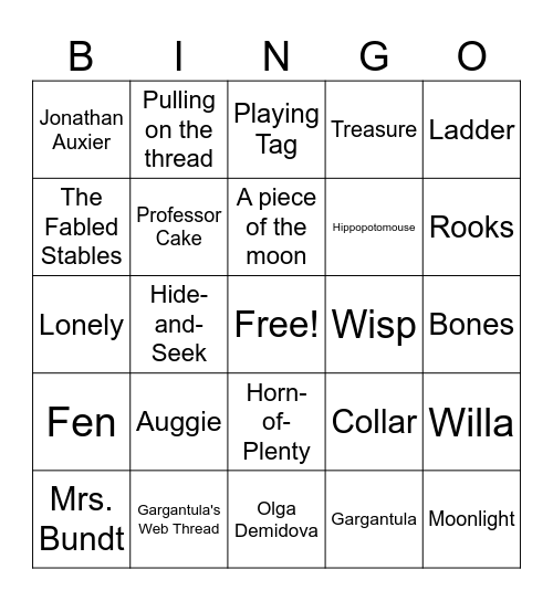 Willa the Wisp Bingo Card