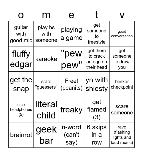 Ome.tv Bingo Card