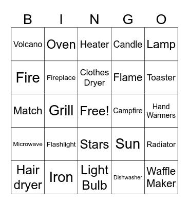 Heat Energy Bingo Card