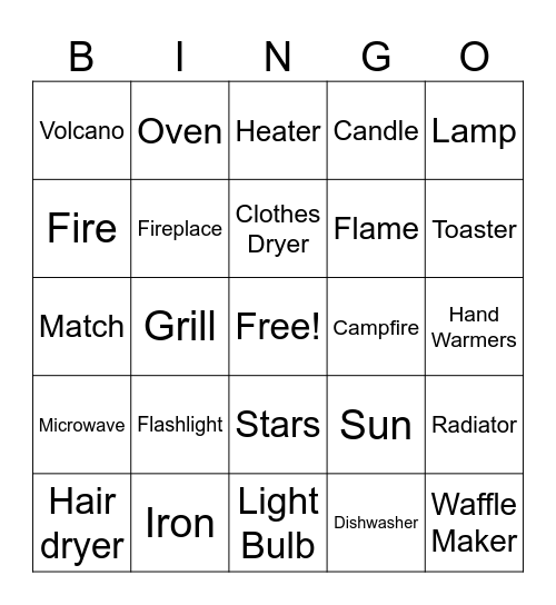Heat Energy Bingo Card