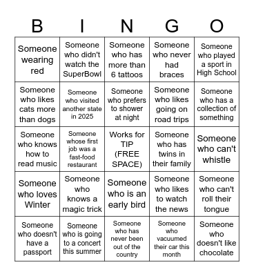 Get to Know you TIP BINGO Card