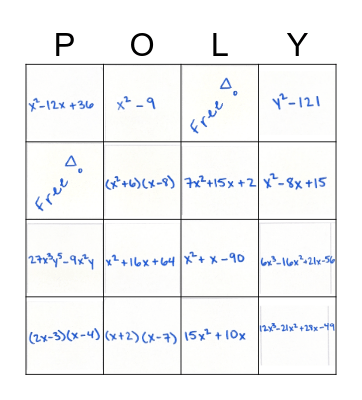 Polynomial and Factoring BINGO Card