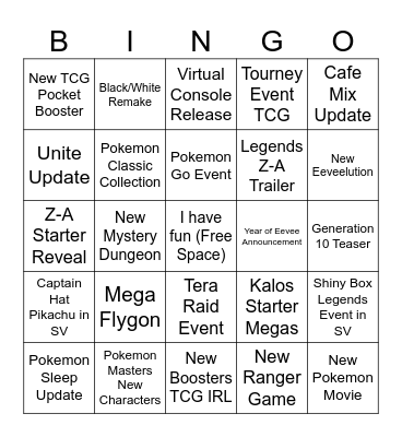 Pokemon Presents Bingo Card