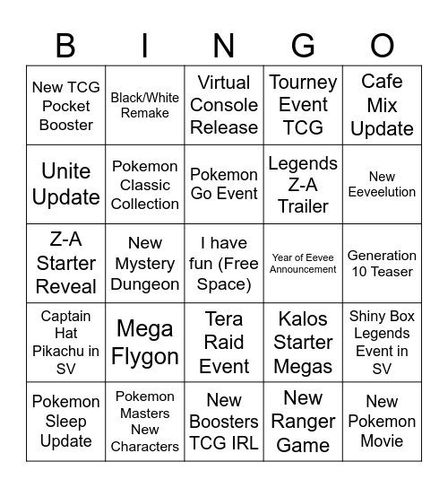 Pokemon Presents Bingo Card