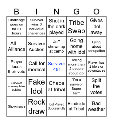 Dom's Survivor Bingo Card