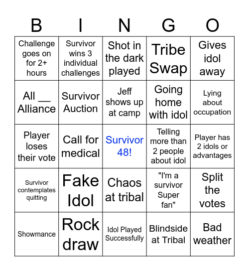Dom's Survivor Bingo Card