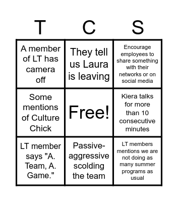 All Hands Bingo Card