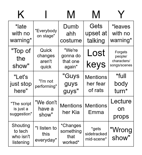 Rehearsal Bingo Card