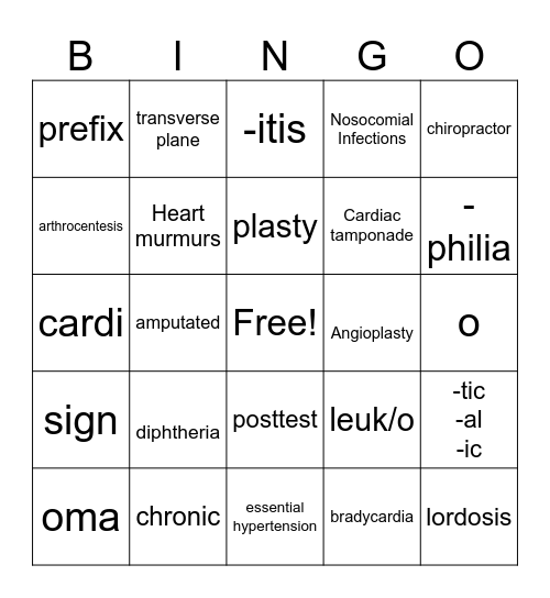 Med Term -Midterm Bingo Card