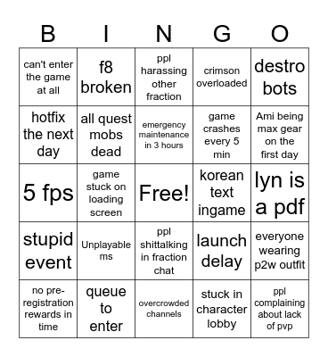 NEO BnS launch bingo Card