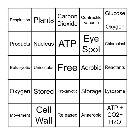 Cell & Energy Bingo Card