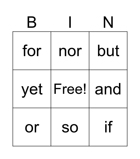 Conjunction Function Bingo Card