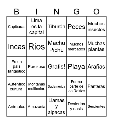 Peru Bingo Card
