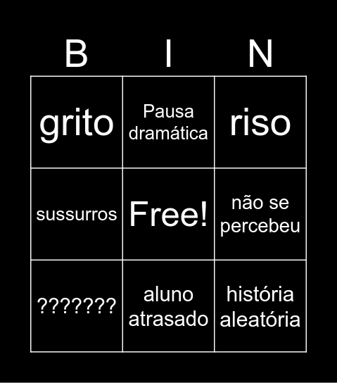 Bingo do professor de FE Bingo Card