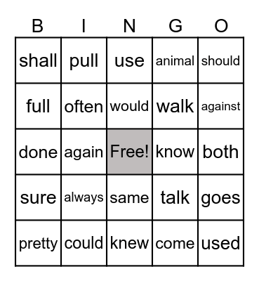 2nd Grade Trick Words Bingo Card