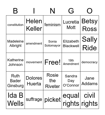 Women's History Month Bingo Card