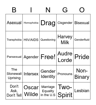 LGBTQ+ Bingo Card
