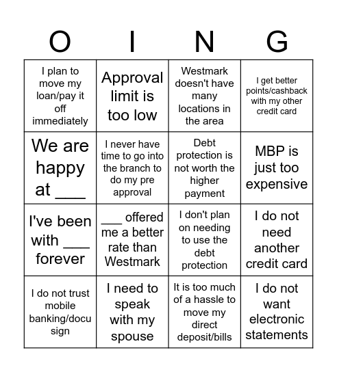 OINGO Bingo Card