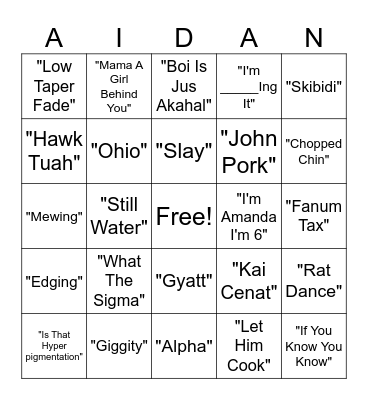 Brain Rot Bingo Card