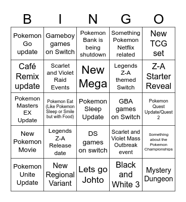 Pokemon Present 2025 Bingo Card
