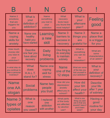 Recovery Bingo! Bingo Card