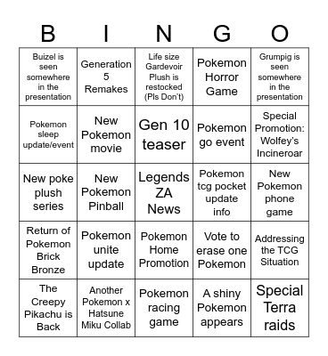 Pokemon Day 2025 Bingo Card