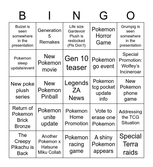 Pokemon Day 2025 Bingo Card