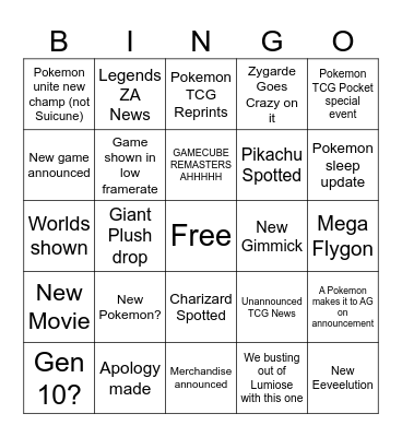 Pokemon Day Bingo Card