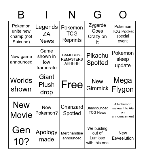 Pokemon Day Bingo Card