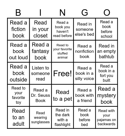 Read Across America Week Bingo- Get 5 in a row and bring this card back to the Library by 3/7 to win a prize. Bingo Card