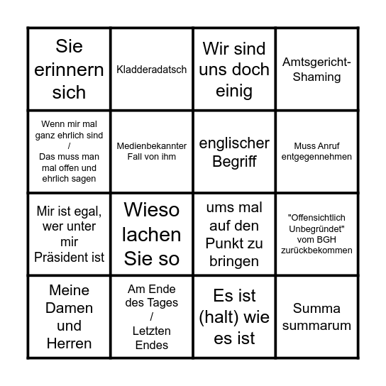 Das ultimative Rüppel-Bingo Card