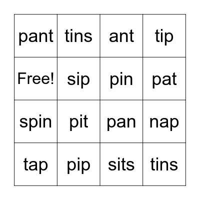 Phonics Bingo Card