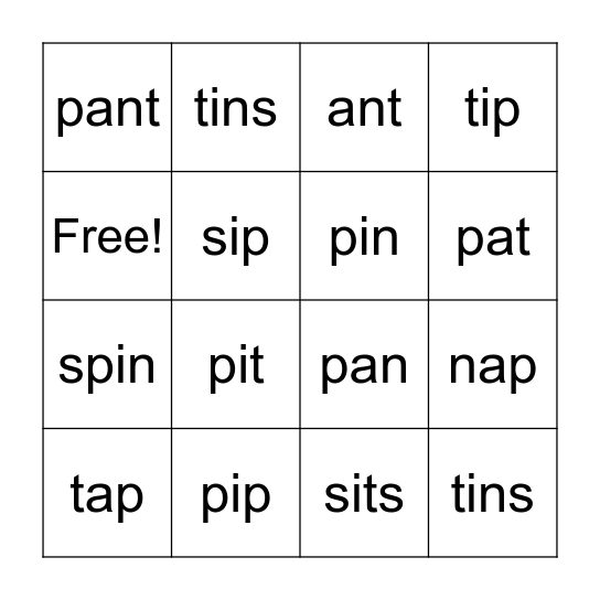 Phonics Bingo Card