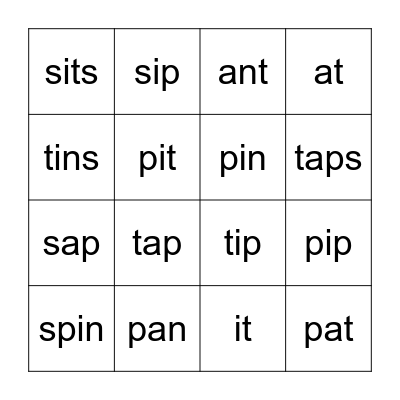 Phonics Bingo Card