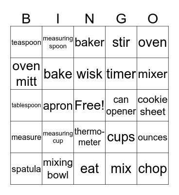 Kitchen Bingo Card